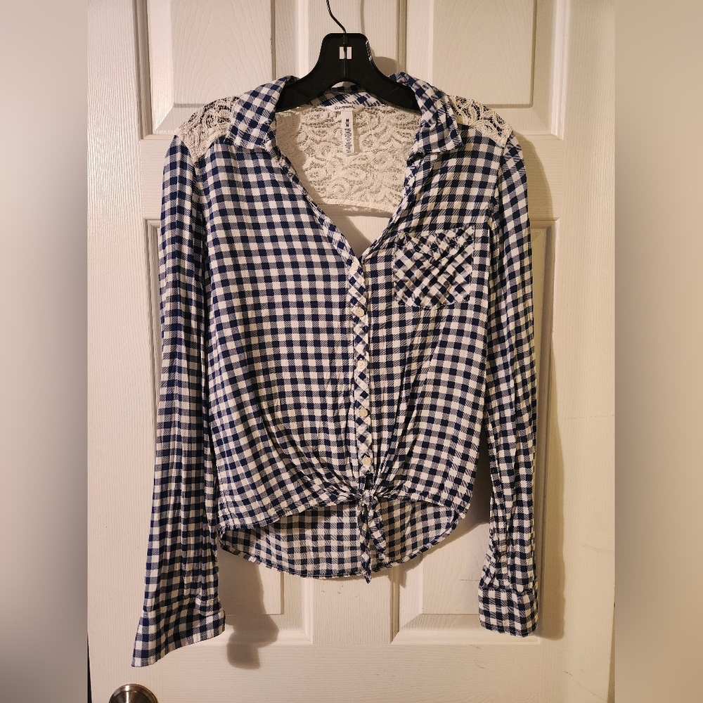 Aeropostale Plaid Top with Tie Detail